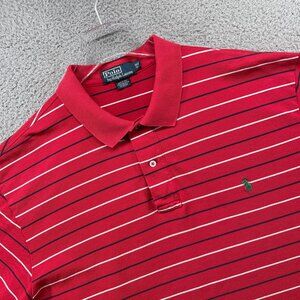Vintage Polo Ralph Lauren Shirt Mens XLT Red Striped Pima Cotton Short Sleeve